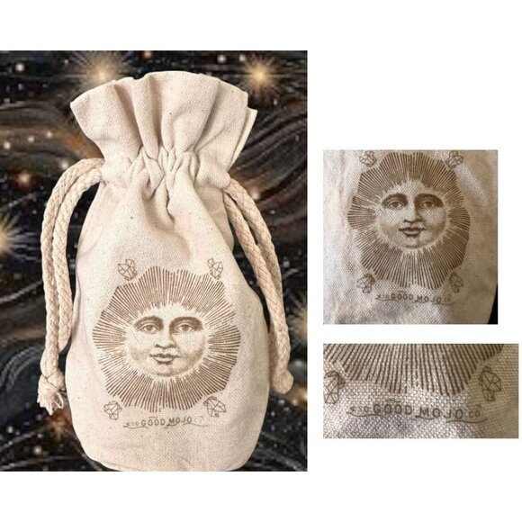 Drawstring Jewelry Pouch Good Mojo Co Sun Face Crystals Stash Bag Cotton - Picture 2 of 12